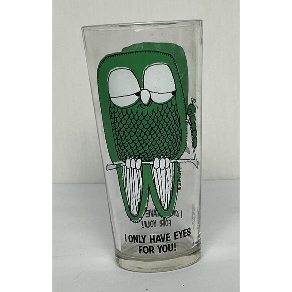 Pepsi Collector Glass Green Owl‎ Visual Creations Szeghy Vintage 70s Rare - Picture 3 of 7